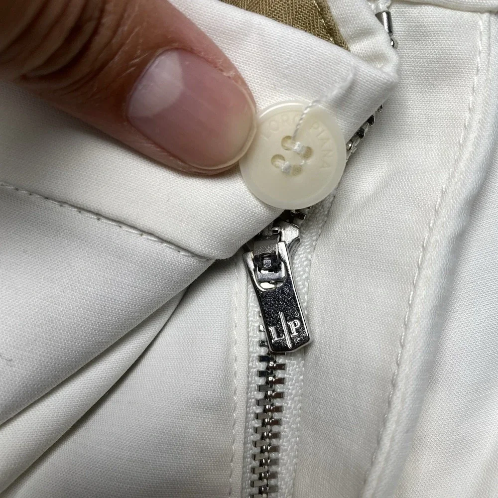Loro Piana Pants 48 (34x29) Cotton Blend Flat Front White Quiet Luxury FAE8346